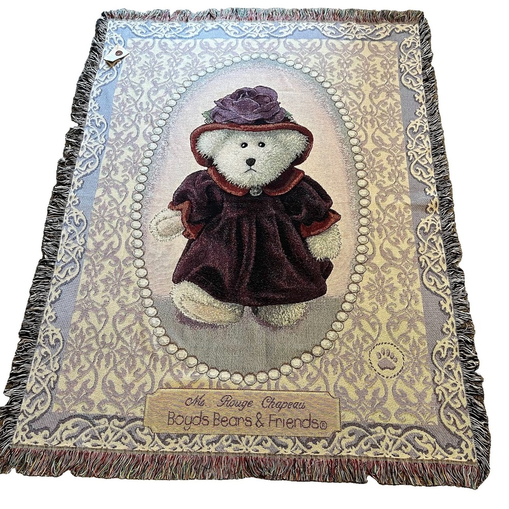 VTG Boyd's Bears Ms Rouge Chapeau Red Hat Society Tapestry Throw Cottagecore